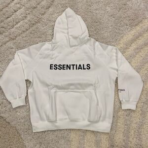 Essentials Fear of God Big Logo White Pullover Hoodie Men’s Size Small